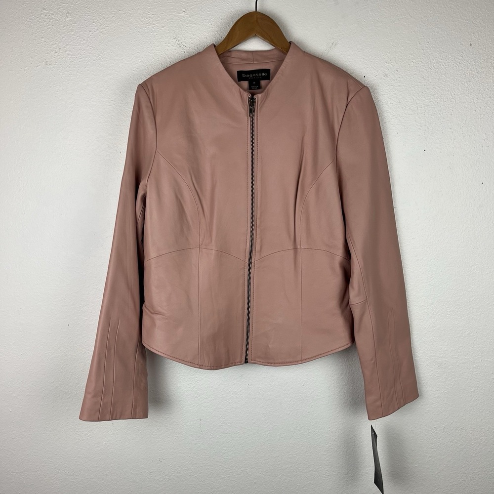 Bagatelle Women's Petite 14 Light Pink Leather Zip Jacket